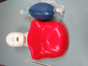 Adult training mannequin with a bag valve mask